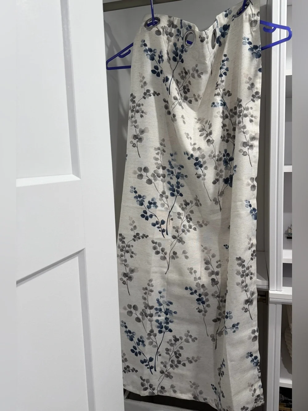Silver Grommet Curtains, Blue Gray Floral Design